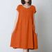 Cotton And Linen Casual Dresses; Artistic Dresses; Women's Clothing In Large Sizes; Short-Sleeved Designs With Round Nec_ecoleips.com