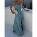 Elegant Solid Color Spliced Tie-Waist Long Maxi Dress With Adjustable Straps - Flattering A-Line Silhouette For Women_ecoleips.com