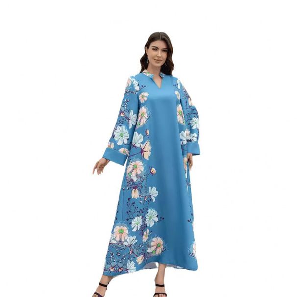 Women's Clothing Printed Pearl Belt Jalabiya Dress_ecoleips.com