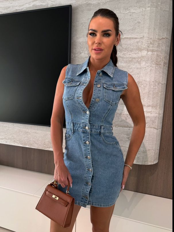 Women's Chic Sleeveless Denim A-Line Dress Corset Waist Stylish Casual Dress for Women_ecoleips.com