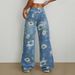 European And American Street Fashion Loose Straight Wide Leg Pants Printed Denim Trousers_ecoleips.com