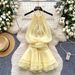 Halter Neck Beaded Slip Dress Pure Alluring Waist Cinching Ruffled Chiffon Mini Summer Casual Fairy Like Vacation Goddess Temperament_ecoleips.com