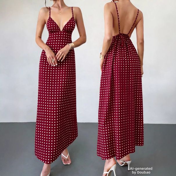 Women's Backless Polka Dot Slip Dress Sexy Resort Style Spring Summer New Arrivals_ecoleips.com