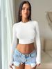 2026 European And American Cross-Border Hot-Selling Sexy Girl Solid Color Round Neck Slim Fit Crop Top Long Sleeve_ecoleips.com