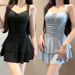 Women's Solid Color Two Piece Swimsuit Conservative Slimming Sweet Girly Hides Fat And Tummy Hot Spring Swimwear_ecoleips.com