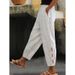 Suitable For All Seasons Spring And Autumn New Women's Cotton Linen Solid Color Fashion Casual Daily Side Pocket Hem Hollow Button Long Pants_ecoleips.com