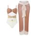 Women's Clothing Strap Bikini Bow Swimsuit All-match Sexy Mesh Swimsuit Tropical Solid Color Bikini Set_ecoleips.com