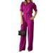 Women's Clothing New Round Neck Mid-Sleeve High Waist Wide Leg Pants Fashion Casual Suit_ecoleips.com