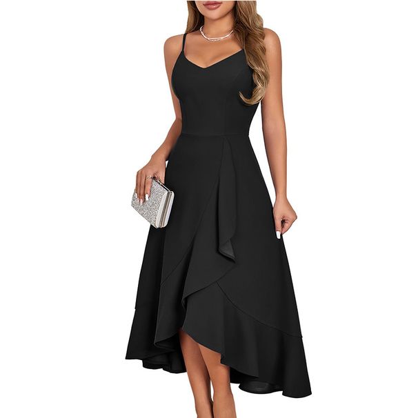 Women's Adjustable Spaghetti Strap Cocktail Dress – Slim Fit Ruffle Hem Party Gown For Wedding Guest Or Bridesmaid 2026_ecoleips.com