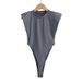 Women's European American Style Padded Shoulder Jumpsuit Solid Color Open Crotch Tight Fit T-Shirt Right Angle Summer Trend_ecoleips.com