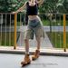 Summer High Street Women's Ripped Denim Mid-Length Shorts Slim Fit Straight Leg Distressed Washed Frayed Edges Five Point_ecoleips.com