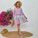 Women's Floral Print V-Neck Dress Three-Quarter Sleeve Breathable Cotton Linen Blend A-Line Midi Casual Office Wear_ecoleips.com
