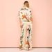 Women's clothing satin printed temperament short-sleeved shirt + trousers two-piece set_ecoleips.com