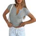 Diyun 2025 Spring/Summer European And American Y2K Sexy Ribbed Slim V-Neck Solid Color Knitted Short-Sleeve_ecoleips.com