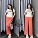 Women's Clothing Women's Summer Fashion Two Piece Set Casual Wide Leg Pants With Color Block Design And Letter Print Short Sleeve Top_ecoleips.com