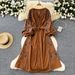 Women's Clothing Women's Bohemian Retro Style Travel Dress Heavy Embroidery Loose Lantern Sleeve Tie Waist For Formal & Casual_ecoleips.com
