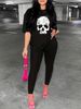 Women's Casual, Loose, Fashionable, Personalized Skull Pattern Print Loose T-shirt+cropped Pants Two-piece Home Sportswear Daily Wear-247_ecoleips.com