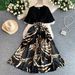 Elegant French Style Women's Dress V Neck Short Sleeve Summer Retro Waist Cinching Slimming Full Skirt Printed Long_ecoleips.com