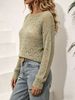Sage Green Boat Neck Hollow Pit Rib Knit Sweater, Loose Lightweight Breathable Micro Hole Soft Skin-touch Long Sleeve Pullover_ecoleips.com