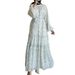 Muslim Dress Women Floral Print Chiffon Maxi Dress With Belt – Elegant Modest Dress For Women (Light Blue, S-Xxl, Breathable & Flowery)_ecoleips.com
