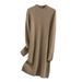 Aria Basics Aria Basics Women's Mid-length, Semi-high Collar, Thick Knitted Cashmere Sweater Dress, Elegant Slim-fitting, European And American_ecoleips.com