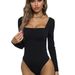 Voya Women's Minimalist Square Neck Jumpsuit For Spring And Summer, Comfortable For The Abdomen, Paired With A Base Top_ecoleips.com