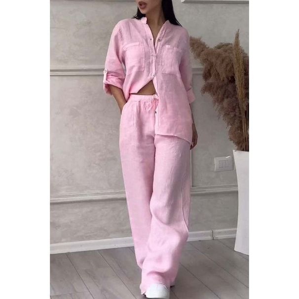 plus Size Loose Fitting Casual Shirt Southeast Cotton And Linen Fashionable Solid Color Sportswear Set For Women_ecoleips.com