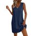 Women's V Neck Sleeveless Cotton Linen Dress European And American Style 2026 Loose Casual Solid Color a Line Skirt_ecoleips.com