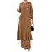 H718 Muslim Women's Two-Piece Set Fashionable Elegant Solid Color Irregular Long Shirt Top Wide-Leg Pants Robe_ecoleips.com