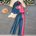 Vintage Hong Kong Style Casual Outfit For Women: Korean Version Color-Block Denim Shirt + High-Waisted Loose Wide-Leg_ecoleips.com