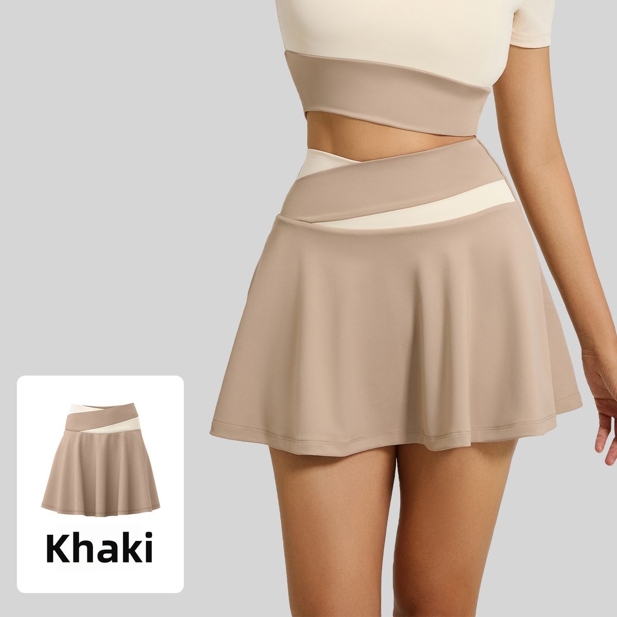 Women's Color Block Sports Skirt Nude Feel Faux Two Piece Running Fitness Yoga Short Anti Exposure Skirt_ecoleips.com