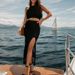Women's Clothing Solid Color Round Neck Suspender Short Top Slit Textured Half Length Skirt Sun Protection Beach Suit_ecoleips.com