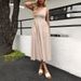 Elegant Long Dress For Women Spring Summer Waist Cinching Pocket Pleated Vest Solid Color New 2025_ecoleips.com