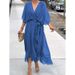 Women's Clothing Solid Color Lace Long Skirt Bat Sleeve Irregular Large Size Dress_ecoleips.com