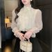 2025 New French Style Sweet And Elegant Floral Ruffle Stand Collar Versatile Tencel Chiffon Blouse For Women Summer_ecoleips.com