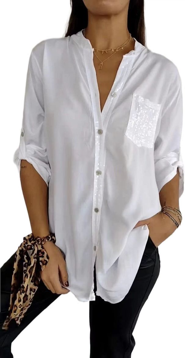 K New Fashion Beaded Long Sleeve Women's Shirt_ecoleips.com