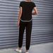 Women's Color Block Trim Casual Suit European American Style Simple Loose Fit Short Sleeve Spring Summer Autumn New_ecoleips.com
