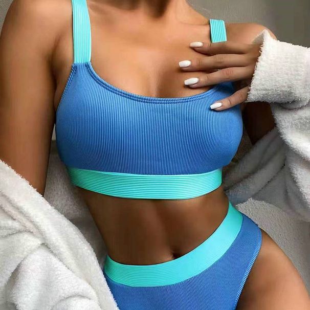 Women's High Waist Bikini Set - Conservative European & American Style (Cake Color, Split Design, Summer Sports Swimwear)_ecoleips.com