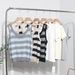 Women’s Clothing Two Piece Suits Layered With Striped U Neck Knitted Camisole Sweater Vest + Short Sleeved T Shirt Top_ecoleips.com
