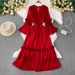 High Grade Temperament And Elegant Diamond Studded Three Dimensional Flower Trumpet Sleeve Dress For Women In Summer With Waist And Ruffled Long Skirt_ecoleips.com