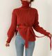 Korean Chic Oversized Tie-Neck Sweater - High Neck Bubble Sleeve Acrylic Knit Top (S-XL, Red/Blue)_ecoleips.com