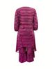 Plus Size Casual Lounge Set - Asymmetrical Top & Pleated Wide-Leg Pants, Polyester-Spandex Blend Two-Piece Outfit For Women (0XL-5XL)_ecoleips.com