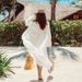 Elegant Beach Cover-Up Kimono - Long Sleeve Lace Open Front Dress For Swimwear, Resort, And Vacation - White Boho Chic Cotton Blend_ecoleips.com