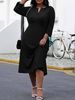 Women's Plus Size Casual Dress, Plus Size Solid Color Fashionable Casual Elegant Small V-Neck Design Dress_ecoleips.com