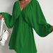 Elegant Simple Deep V Neck Long Sleeved Puff Sleeve Solid Color Dress For Women Style Full Skirt_ecoleips.com
