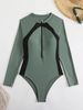 2025 New European And American Sexy Racing Surfing Suit Color Matching One Piece Zipper Tight Slim Swimsuit_ecoleips.com