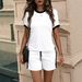 Women's Classic Two Piece Set Black And White Contrast Summer Casual Print Design Top With Shorts Short Sleeve_ecoleips.com