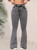 K Low Waisted Flared Slim Fit Pants For Women, Jeans Look Slim And Grey_ecoleips.com
