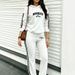 Women's Spring Autumn Loose Fitting Hooded Sweatshirt And Drawstring Pants Casual Simple Two-Piece Set Letter Print 2043_ecoleips.com