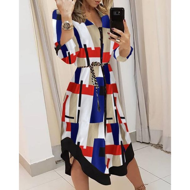 European And American Women's Clothing New Temperament Printed Strappy Shirt Mid Length_ecoleips.com